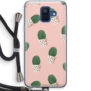 Cactusprint roze: Samsung Galaxy A6 (2018) Transparant Hoesje met koord