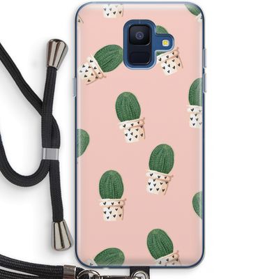 Cactusprint roze: Samsung Galaxy A6 (2018) Transparant Hoesje met koord