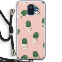 Cactusprint roze: Samsung Galaxy A6 (2018) Transparant Hoesje met koord