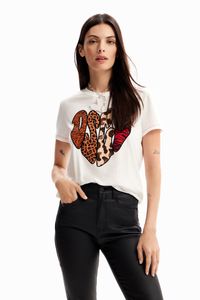 T-shirt met patches en dierenprint