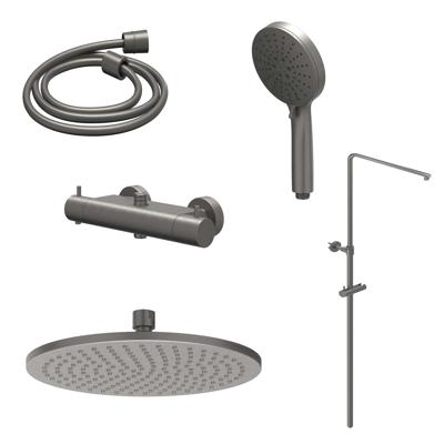 Regendoucheset IVY Bond Opbouw Thermostatisch 25 cm Medium Rond 3-Standen Handdouche Geborsteld Metal Black PVD
