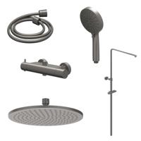 Regendoucheset IVY Bond Opbouw Thermostatisch 25 cm Medium Rond 3-Standen Handdouche Geborsteld Metal Black PVD
