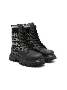 Dolce & Gabbana Kids bottines en cuir à détail de logo - Noir