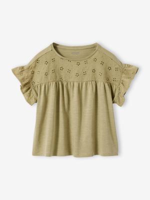 T-shirt meisjes met geborduurde details kaki T-shirt meisjes met geborduurde details kaki
