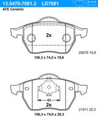 Remblokkenset, schijfrem ATE Ceramic ATE, u.a. fÃ¼r VW, Audi, Skoda, Seat