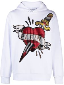 Philipp Plein heart & dagger rhinestone-embellished hoodie - Blanc