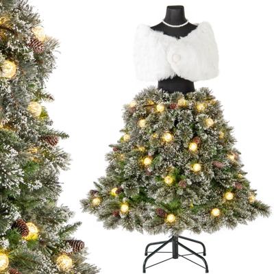150 cm Voorverlichte Kunstkerstboom in de Vorm van een Mannequinrok 465 Takuiteinden 50 LED Kerstballen 36 Natuurlijke Dennenappels