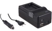 4-in-1 acculader voor Sony NP-FW50 accu - compact en licht - laden via stopcontact, auto, USB en Powerbank
