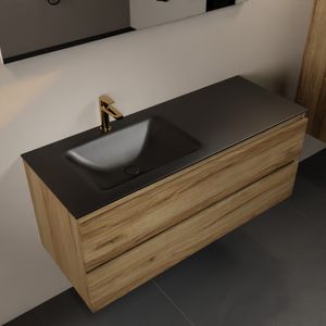 MONDIAZ AIVY 120cm badmeubel Chai, wastafel Urban solid surface links 1 kraangat met spiegel (AI-351631URBAN-SI - AI-M120CHLI - AI-S120X71)