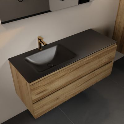 MONDIAZ AIVY 120cm badmeubel Chai, wastafel Urban solid surface links 1 kraangat met spiegel (AI-351631URBAN-SI - AI-M120CHLI - AI-S120X71)