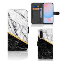 Samsung Galaxy A56 | Bookcase | Marmer Wit Zwart - Origineel Cadeau Man
