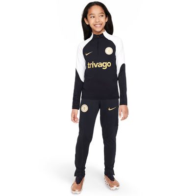 Nike Chelsea Strike Trainingspak 1/4-Zip 2023-2024 Kids Zwart Wit Goud