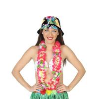 Carnaval verkleed set - Tropische Hawaii party - bucket hoedje - met bloemenslinger - volwassenen