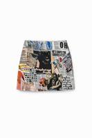 Slim fit minirok met collage van krantenknipsels - WHITE - S - thumbnail