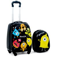 2-Delige Kinderreiskoffer en Rugzak Hardshell Bagage met Trolley Zwart