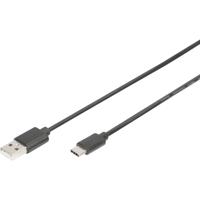 Digitus USB-kabel USB 2.0 USB-C stekker, USB-A stekker 1.00 m Zwart Flexibel AK-300154-010-S