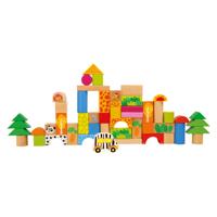 Small Foot - houten bouwblokken dierentuin in vormenstoof emmer, 50dlg.