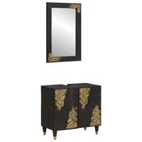 Badkamerkastenset Wandgemonteerd 2 pcs Zwart Massief Mango Hout