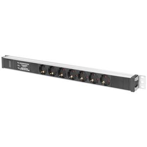 Digitus DN-95412 19 inch Stekkerdoos voor patchkast 1 HE Geaarde contactdoos Overspanningsbescherming Zwart