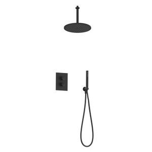 Regendoucheset Inbouw Salenzi Giro S Plafond Uitloop Gepoedercoat Messing Mat Zwart 30 cm OP=OP