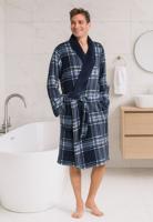 Zachte herenbadjas ruit blauw - fleece-M -50