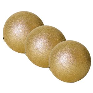 3x stuks grote kerstballen goud glitters kunststof 15 cm