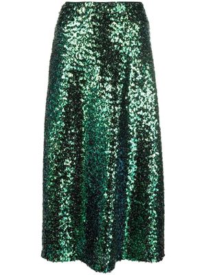 Vince jupe mi-longue évasée à sequins brodés - Vert