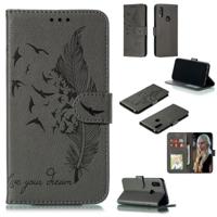 Feather patroon Litchi textuur horizontale Flip lederen draagtas met portemonnee & houder & kaartsleuven voor Xiaomi Redmi 7 (grijs)