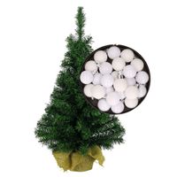 Mini kerstboom/kunst kerstboom H35 cm inclusief kerstballen wit - thumbnail