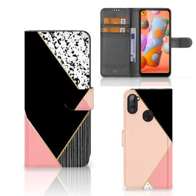 Samsung Galaxy M11 | A11 | Book Case | Zwart Roze Vormen