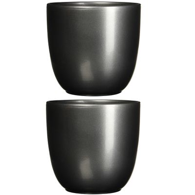 3x stuks bloempot antraciet grijs keramiek voor kamerplant H20 x D22.5 cm