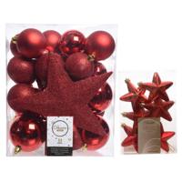 Kerstversiering kunststof kerstballen met piek rood 5-6-8 cm pakket van 39x stuks - Kerstbal