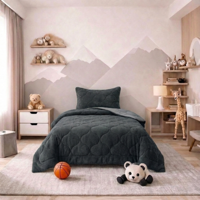 1+1 Gratis Wasbaar Kids Lazy Dekbed Zonder Overtrek - Zonder Overtrek - Teddy - Zwart - Dekbed-Discounter.nl