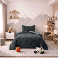 1+1 Gratis Wasbaar Kids Lazy Dekbed Zonder Overtrek - Zonder Overtrek - Teddy - Zwart - Dekbed-Discounter.nl