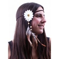 Verkleed hoofdband met witte bloem en veren - thumbnail