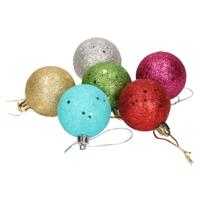 Kerstballen - 6x st - gekleurd - D5 cm - piepschuim - glitter - kerstversiering