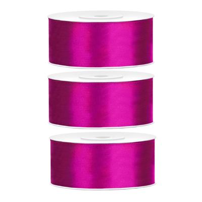 Partydeco Cadeaulint - 3x - fuchsia - 2,5 cm x 25 meter - satijn - sierlint - inpakken - decoratie
