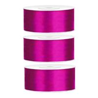Partydeco Cadeaulint - 3x - fuchsia - 2,5 cm x 25 meter - satijn - sierlint - inpakken - decoratie