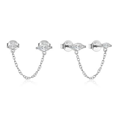 Stijlvolle Elenza Zilveren Oorbellen met Ketting en Zirkonia - Tijdloze Elegantie