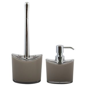 MSV Toiletborstel in houder/zeeppompje - badkamer set Aveiro - kunststof - beige - Badkameraccessoireset