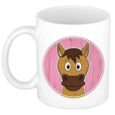 Paard mok - wit - keramiek - 300 ml - kinder beker paard