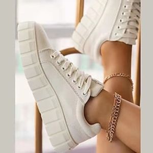 Dames Sneakers Grote maten Canvas schoenen Platform sneakers Dagelijks Effen Kleur Effen Plateau Platte hak Ronde Teen Sportief Casual minimalisme Wandelen Canvas Zwart Leger Groen Lightinthebox