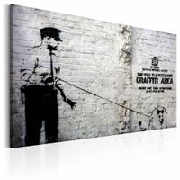 Schilderij - Banksy - Politie agent met hond , zwart wit , wanddecoratie , premium print op canvas - thumbnail