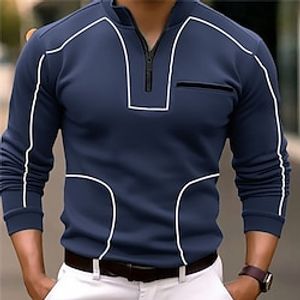 Voor heren POLO Shirt Polo met kwartrits Werk Alledaagse kleding Revers Lange mouw Modieus Comfortabel Lapwerk Zak Rits omhoog Lente Herfst Normale pasvorm Zwart Wit Marineblauw Oranje POLO Shirt Lightinthebox