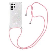 Lunso - Samsung Galaxy S23 Ultra - Telefoonhoes met koord - Glitter Zilver/Roze