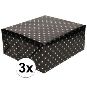 3x Inpakpapier holografisch zwart sterren 150 x 70 cm per rol