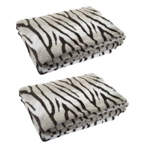 2x stuks fleece dekens tijger strepen dierenprint 150 x 200 cm