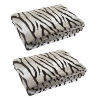 2x stuks fleece dekens tijger strepen dierenprint 150 x 200 cm - thumbnail