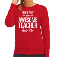Awesome teacher / lerares cadeau sweater / trui rood dames - thumbnail