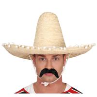 Mexicaan Carnaval verkleed set - Grote sombrero hoed - Dia 50 cm - naturel - met plaksnor - heren